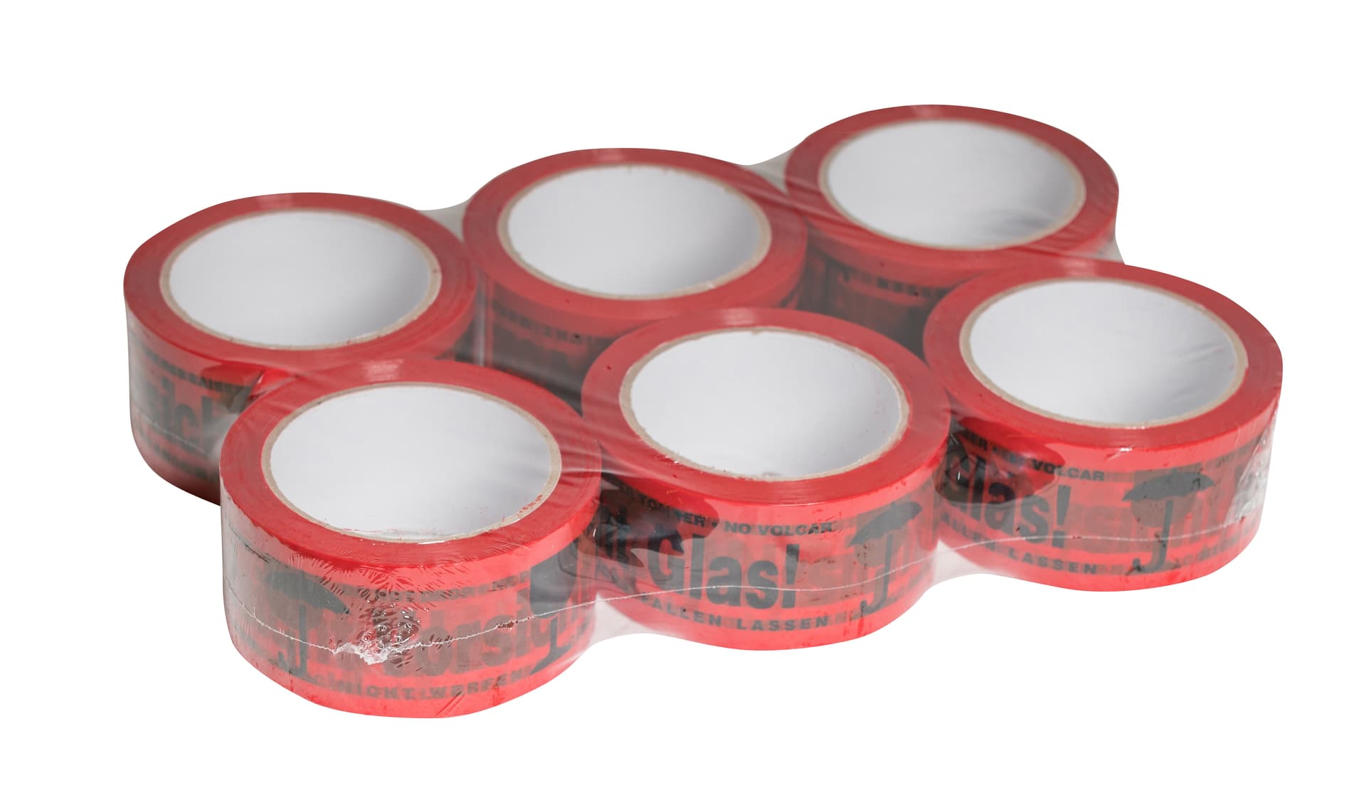 PP Signalklebeband Vorsicht Glas - 3-sprachig rot/schwarz · 105 × 105 × 50 mm